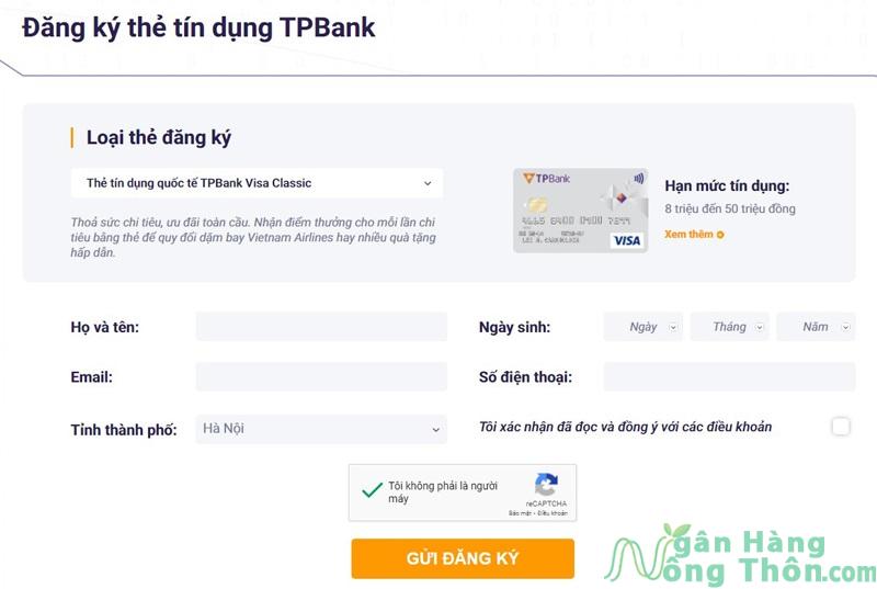 Mở thẻ tín dụng TPBank qua website